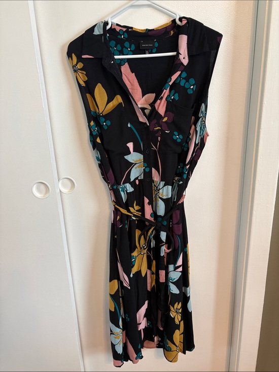 Who What Wear Dresses & Skirts - Who What Wear Black Midi Shirt Dress with Multicolor Floral Print